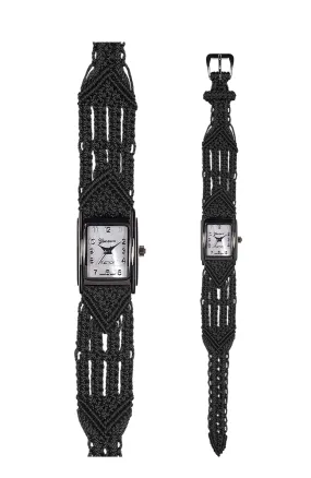 106 Black - Wide with Art Deco Silver Tank Style Watch
