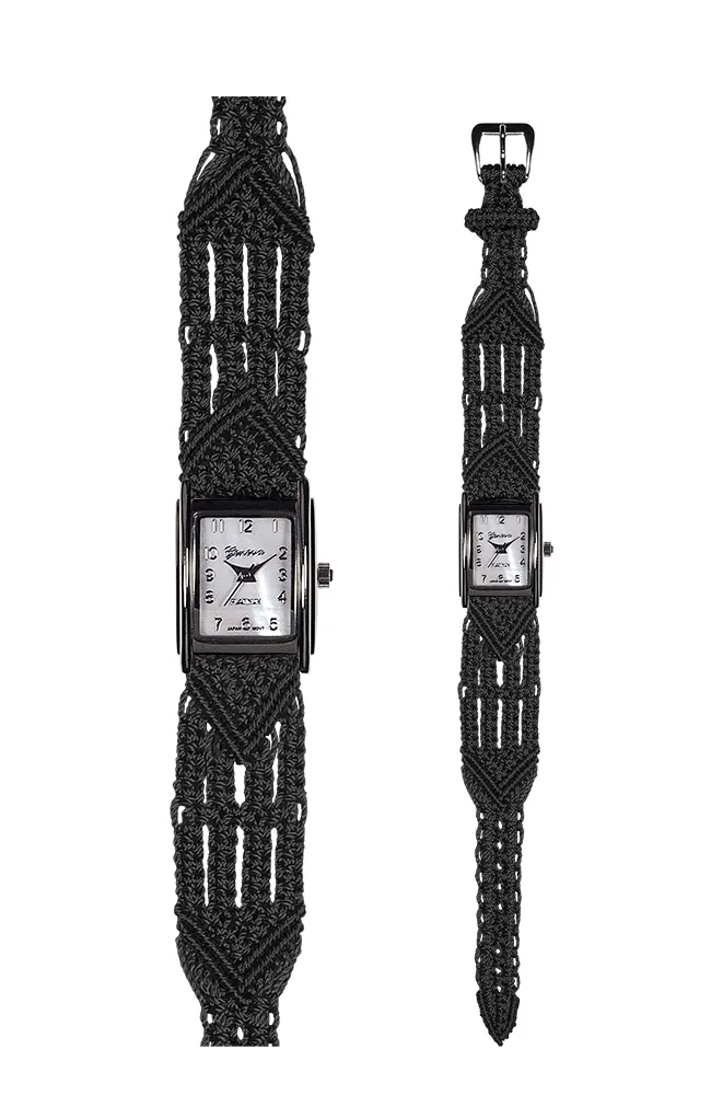 106 Black - Wide with Art Deco Silver Tank Style Watch