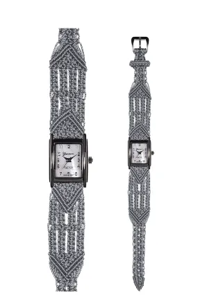 106 Grey - Wide with Art Deco Silver Tank Style Watch
