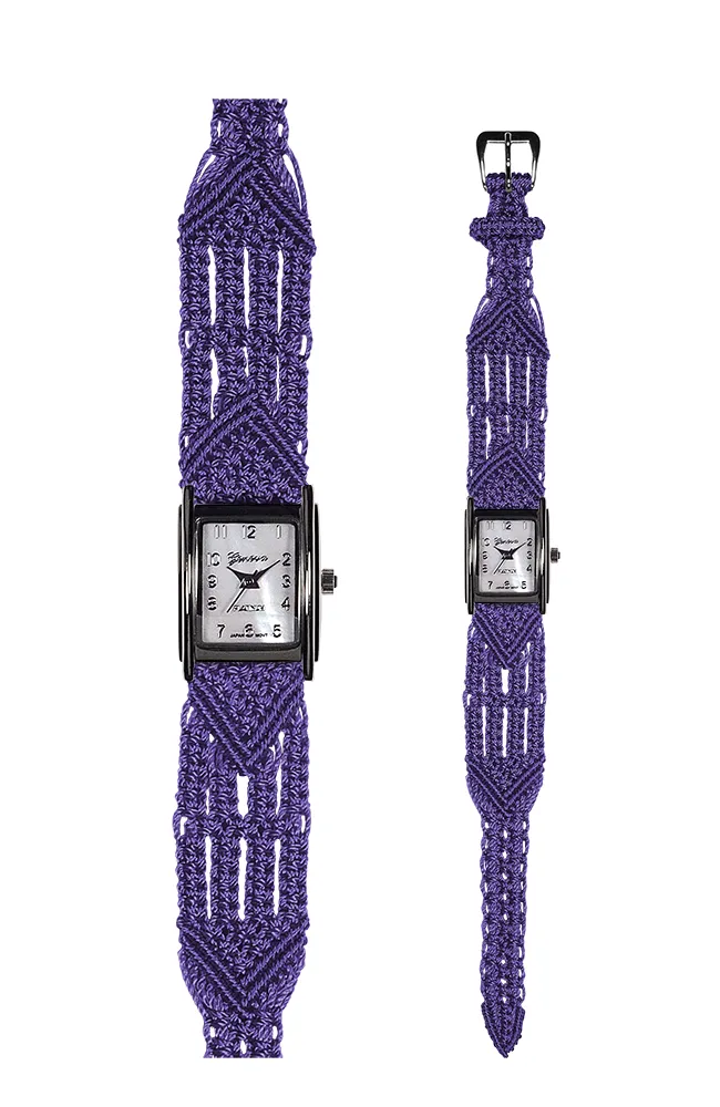 106 Purple - Wide with Art Deco Silver Tank Style Watch