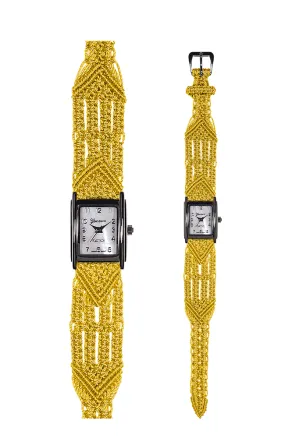 106 Yellow - Wide with Art Deco Silver Tank Style Watch