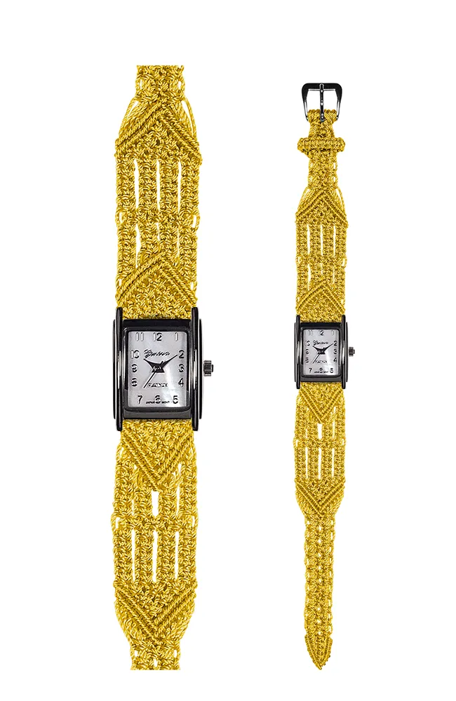 106 Yellow - Wide with Art Deco Silver Tank Style Watch
