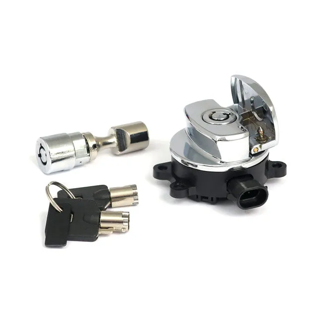 11-up ignition switch, side hinge type. Chrome - 11-15 FXST; 11-17 FLST/C/F/N, FLS/S (NU)
