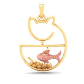 18k Cat Shaped Fish Bowl Gold Pendant With A Hint Of Yellow Gold From Online Exclusive