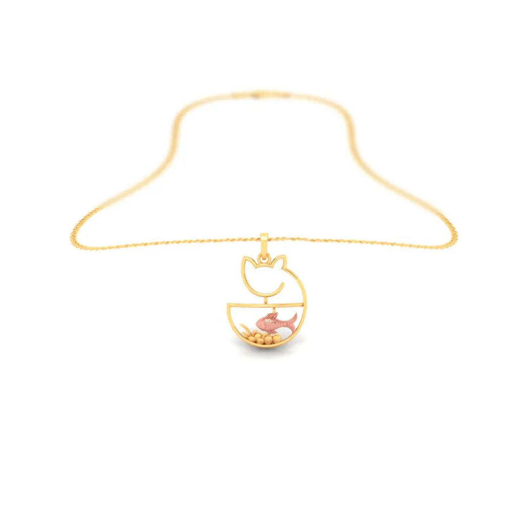 18k Cat Shaped Fish Bowl Gold Pendant With A Hint Of Yellow Gold From Online Exclusive