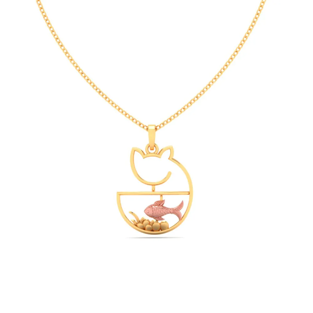 18k Cat Shaped Fish Bowl Gold Pendant With A Hint Of Yellow Gold From Online Exclusive