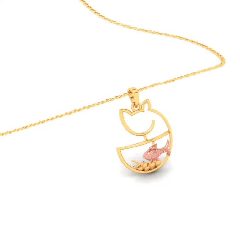 18k Cat Shaped Fish Bowl Gold Pendant With A Hint Of Yellow Gold From Online Exclusive