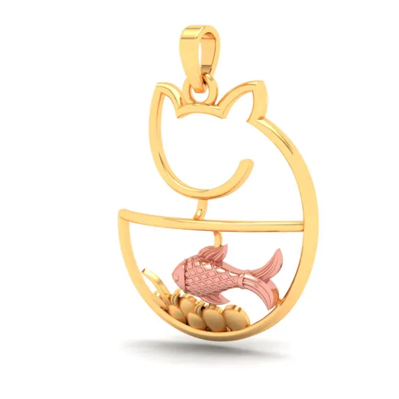 18k Cat Shaped Fish Bowl Gold Pendant With A Hint Of Yellow Gold From Online Exclusive