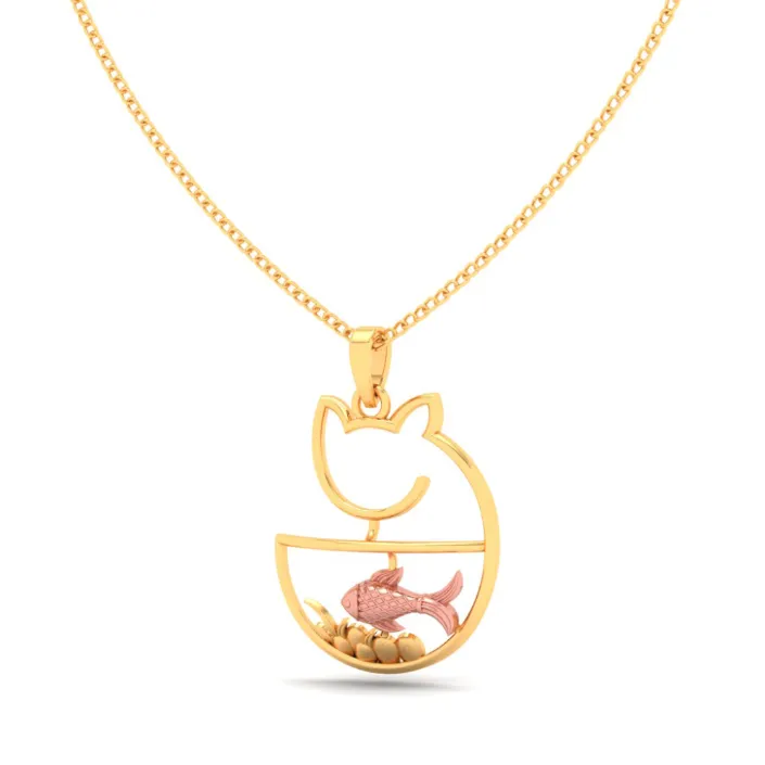 18k Cat Shaped Fish Bowl Gold Pendant With A Hint Of Yellow Gold From Online Exclusive