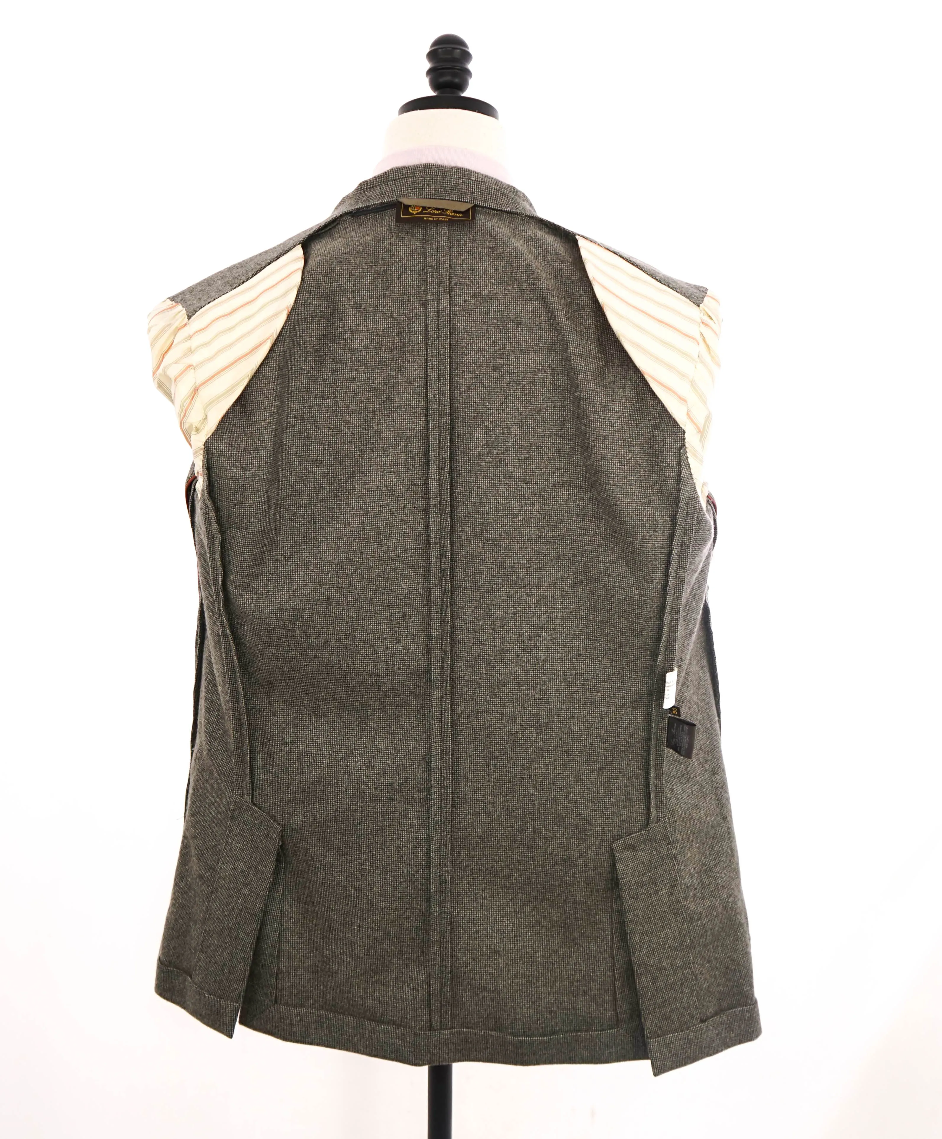 $3,995 LORO PIANA - *PURE CASHMERE* PATCH POCKET Gray Mini Check Suede Detailing- 40R