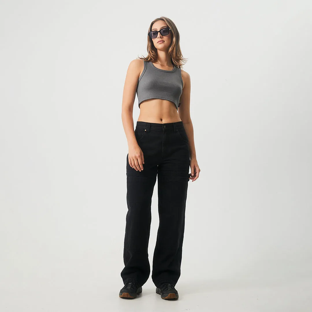 Afends Womens Chloe - Hemp Ribbed Crop Tank - Steel