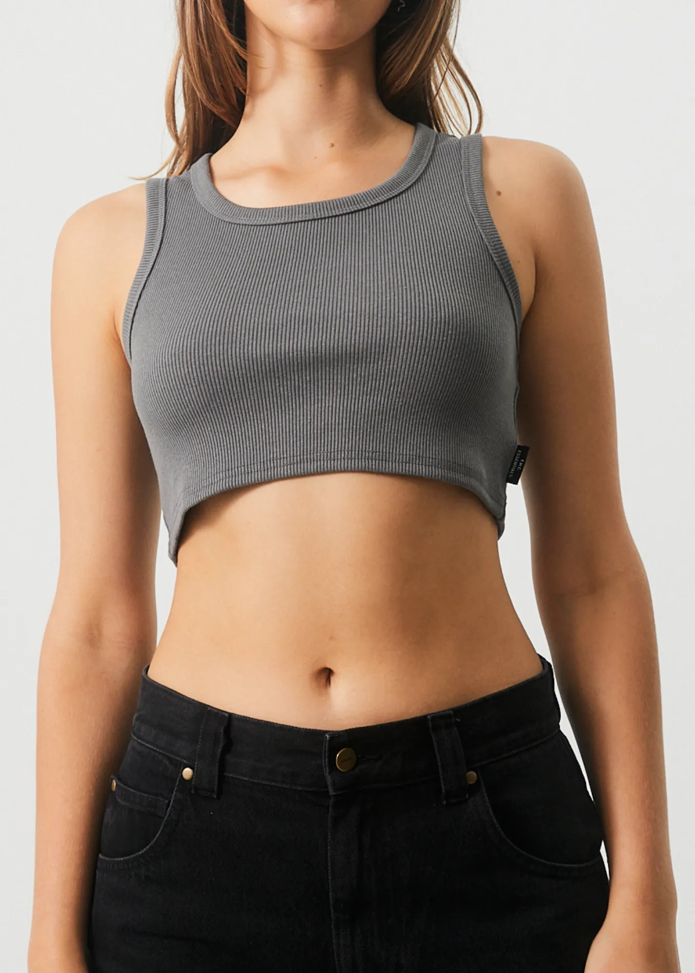 Afends Womens Chloe - Hemp Ribbed Crop Tank - Steel