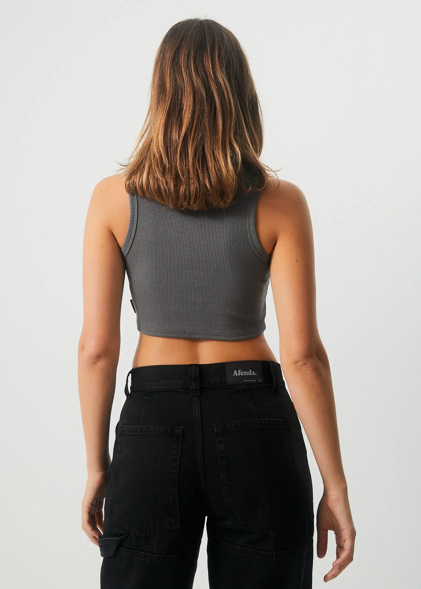 Afends Womens Chloe - Hemp Ribbed Crop Tank - Steel