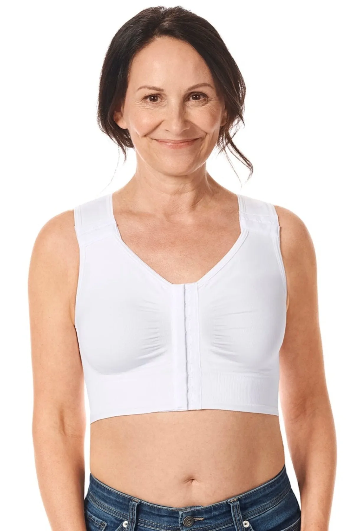Amoena Lymph Flow Long Front Closure Soft Bra - White