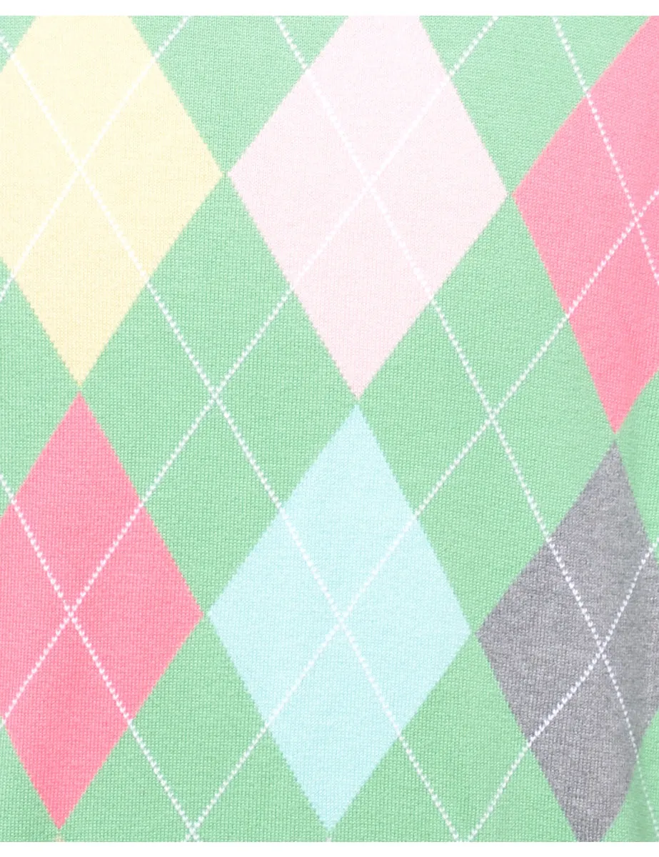 Argyle Knit Gren & Pink Jumper - L