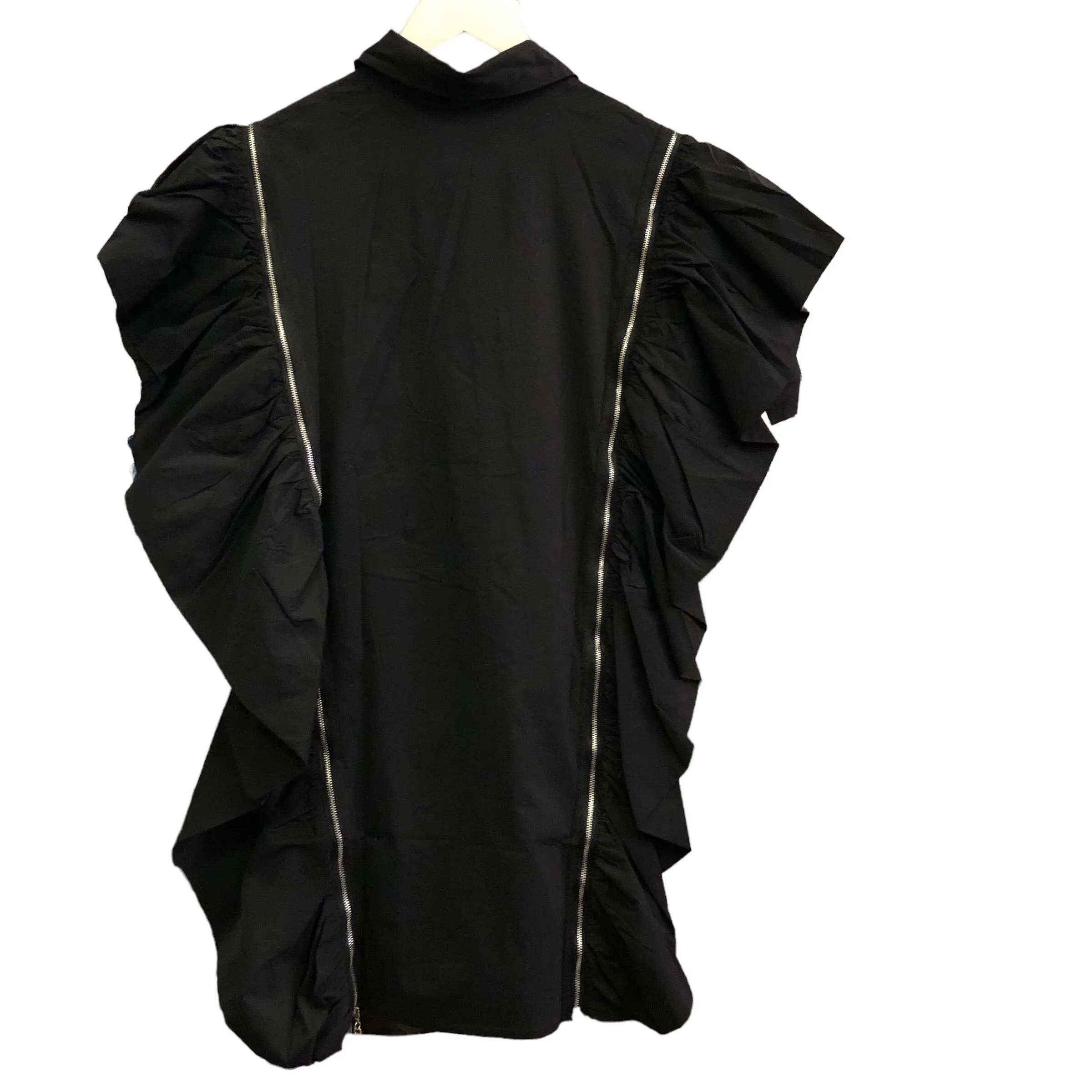 Black zipper ruffle button up Shirt