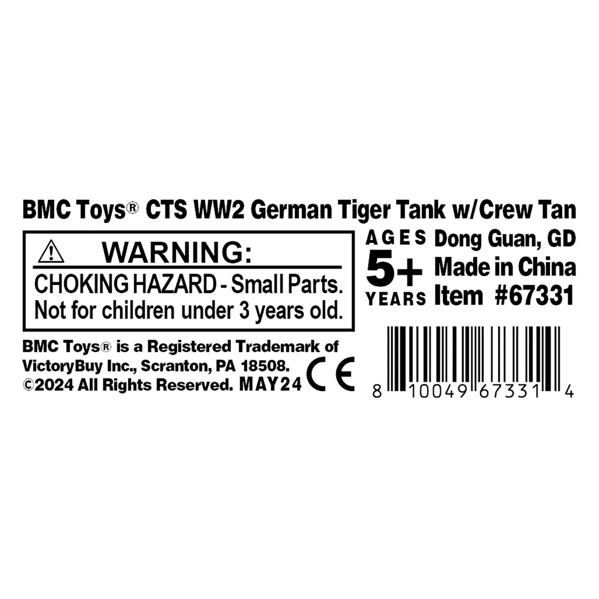 BMC CTS WW2 German Tiger I Tank - Tan 1:38 Plastic Army Men Military Vehicle