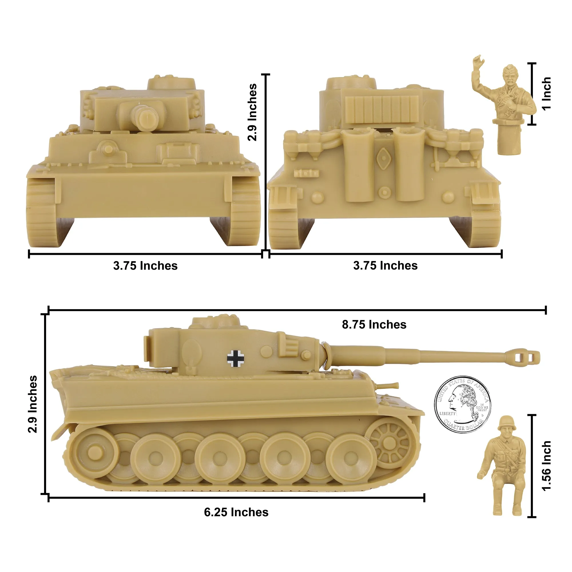 BMC CTS WW2 German Tiger I Tank - Tan 1:38 Plastic Army Men Military Vehicle