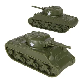 BMC CTS WW2 Sherman M4 Tanks - OD Green 2pc 1:38 Plastic Army Men Vehicles