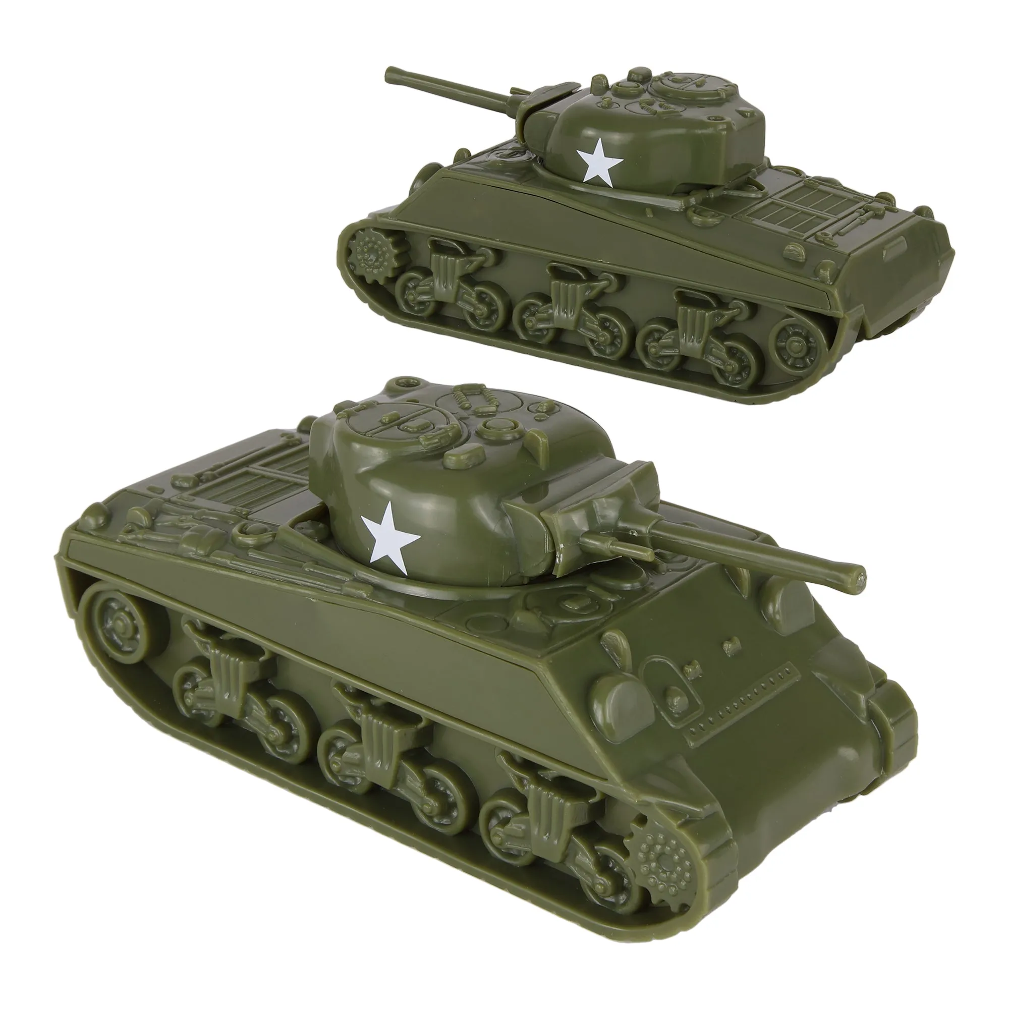 BMC CTS WW2 Sherman M4 Tanks - OD Green 2pc 1:38 Plastic Army Men Vehicles