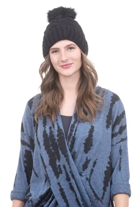 Cable Pompom Hat, Black