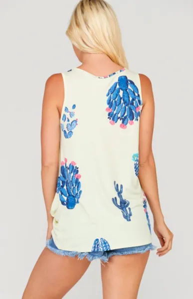 Cactus Print Twisted Hem Tank