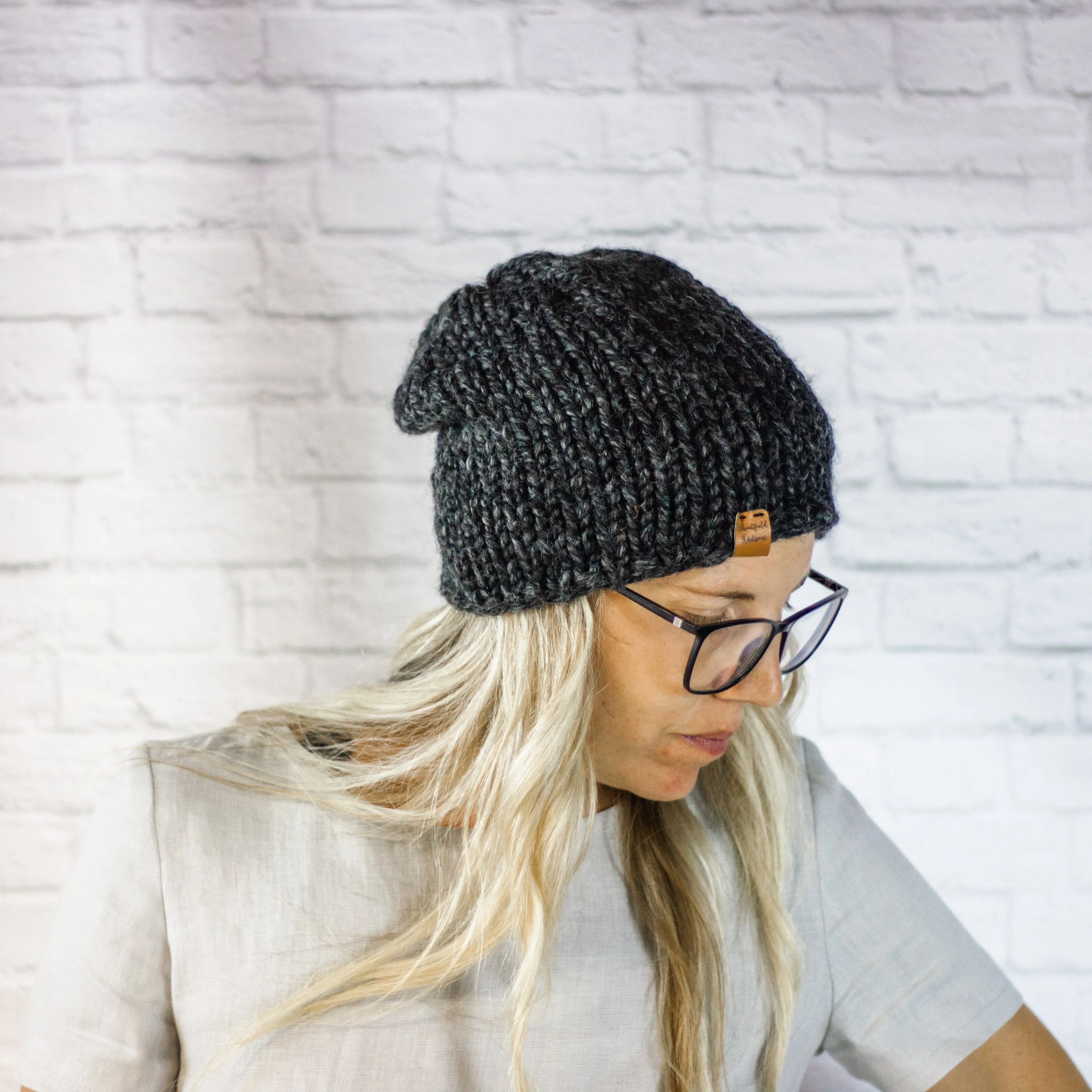 Charcoal Chunky Knit Slouch Beanie Hat, Womens Grey Slouchy Beanie Hat