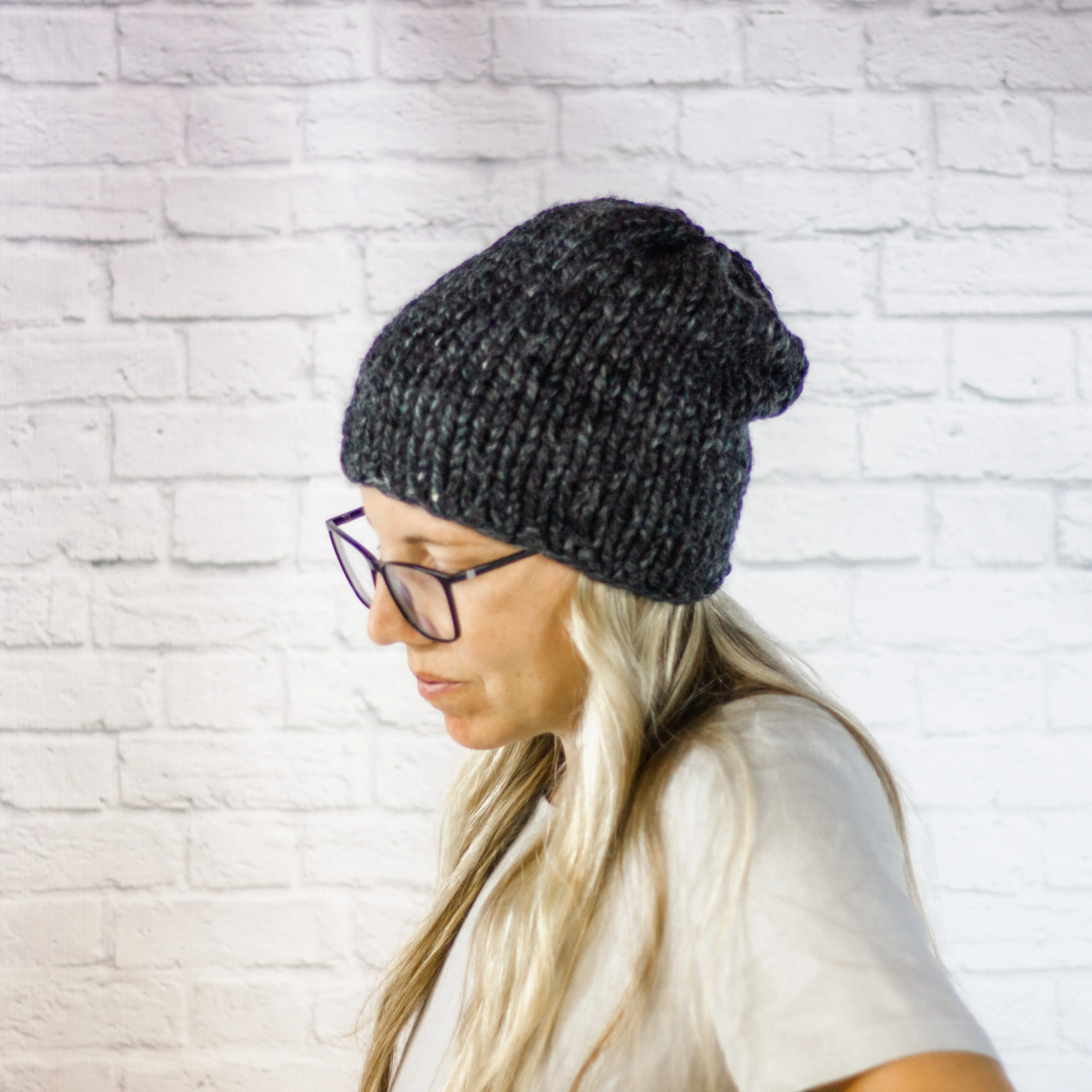 Charcoal Chunky Knit Slouch Beanie Hat, Womens Grey Slouchy Beanie Hat
