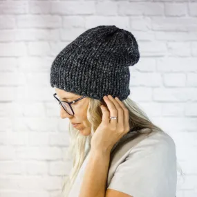 Charcoal Chunky Knit Slouch Beanie Hat, Womens Grey Slouchy Beanie Hat
