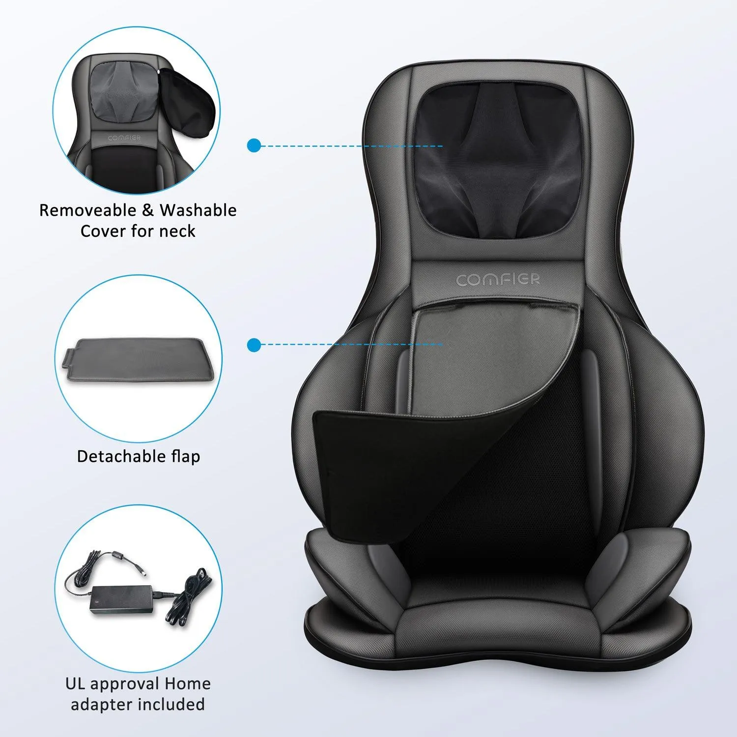 Comfier Shiatsu Neck Back Massager with APP Remote, Heating Compression Seat Cushion Massagers