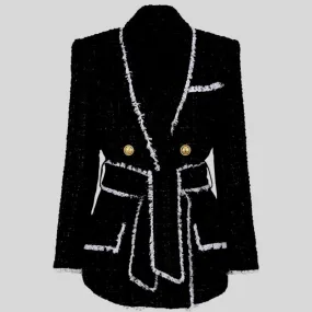 Elegant Warm Thick Fabric Woven Tweed Casual Bodycon Jacket with Belt