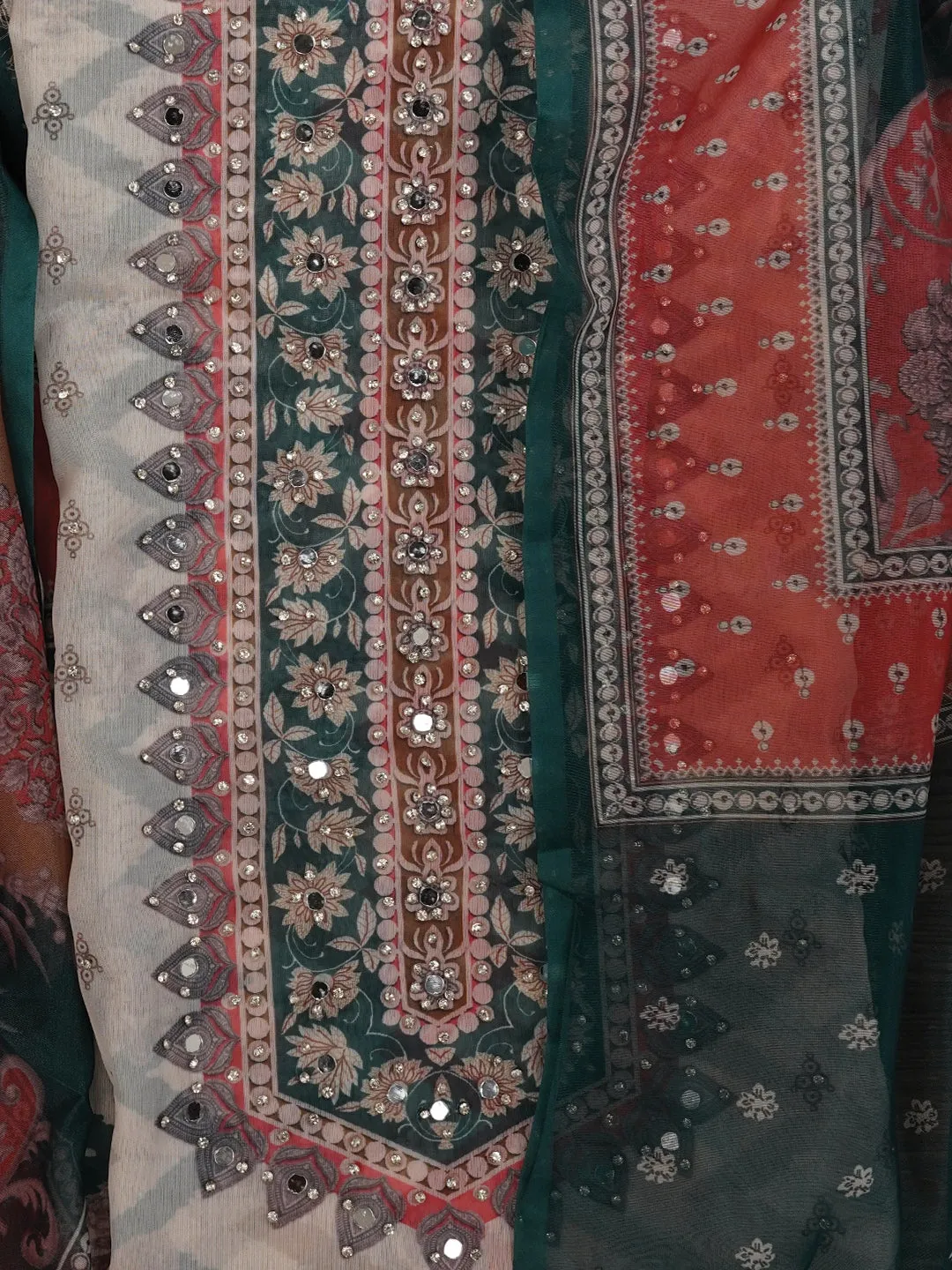 Floral Mulitcolor Printed Organza Dress Material With Dupatta