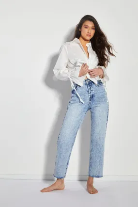 Glamorous Blue Acid Wash Cut Off Straight Leg Jeans