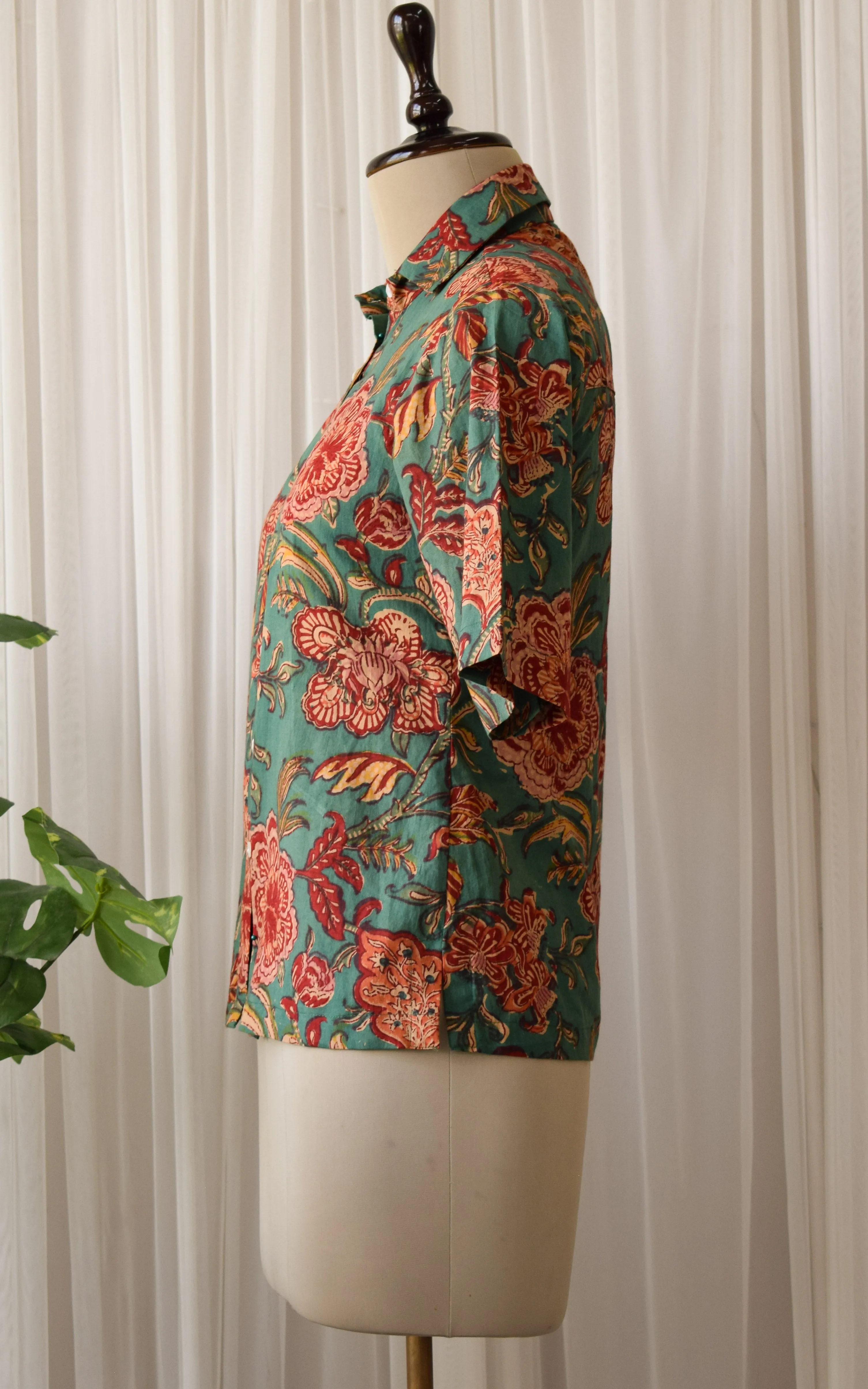 Green Floral Block Print Boxy Shirt