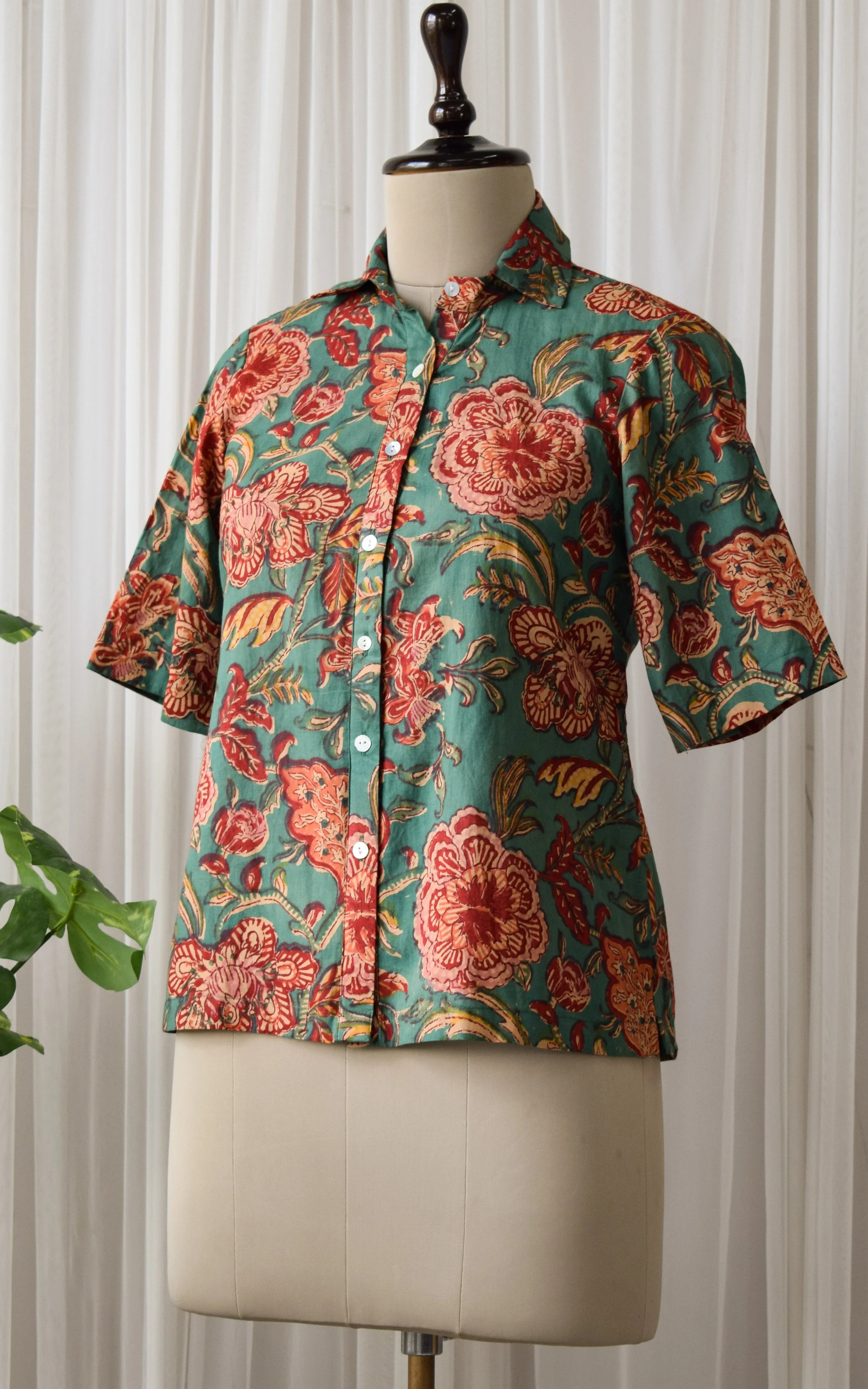 Green Floral Block Print Boxy Shirt