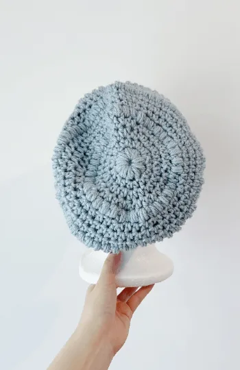 Handmade Dusty blue crochet Slouchy Beanie | Crochet Beret | Slouchy Hat in light blue | Knit beanie in blue purple | cozy winter beret hat