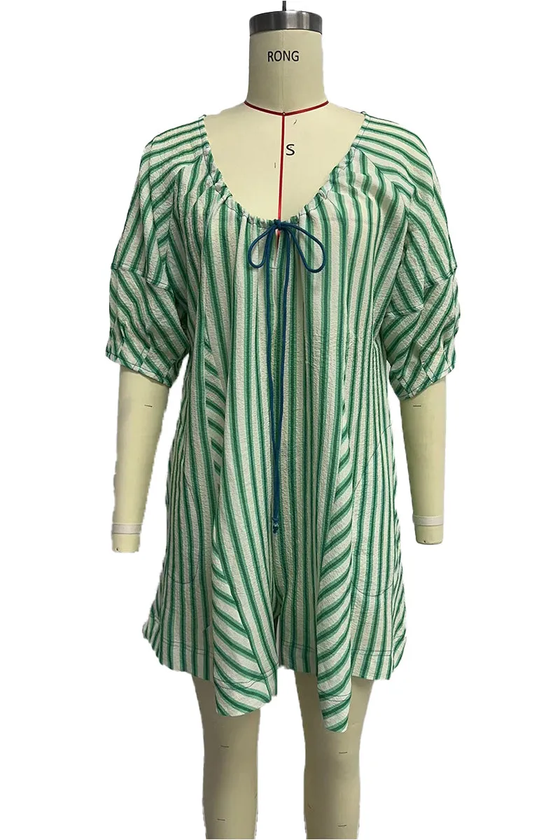 HJQ1046 Oversized Striped Mini Dress