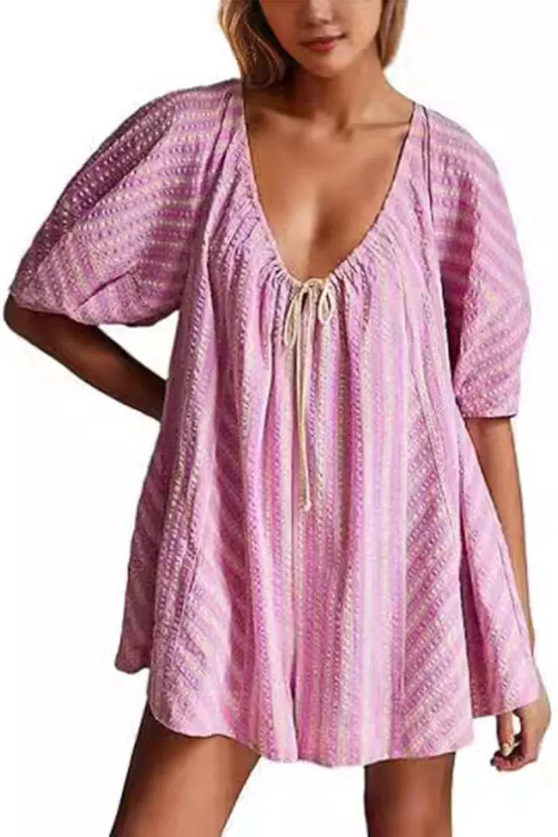HJQ1046 Oversized Striped Mini Dress