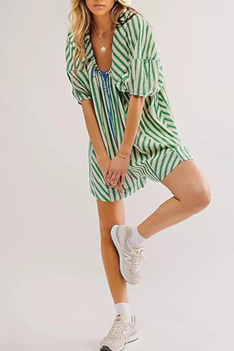 HJQ1046 Oversized Striped Mini Dress