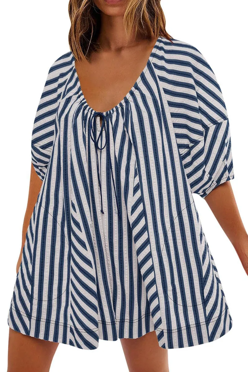 HJQ1046 Oversized Striped Mini Dress