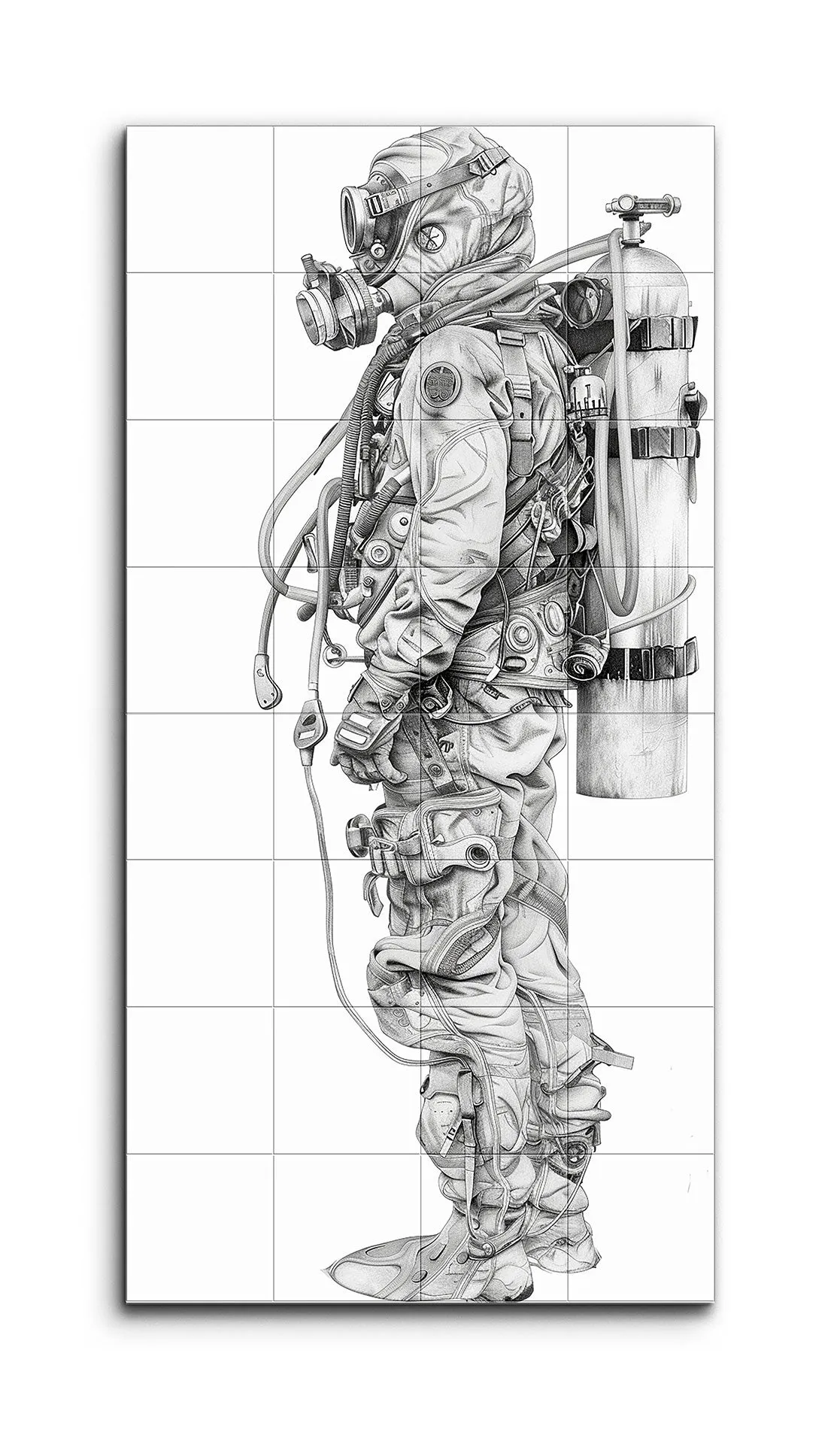 Intricate Diver-Astronaut Monochrome Illustration