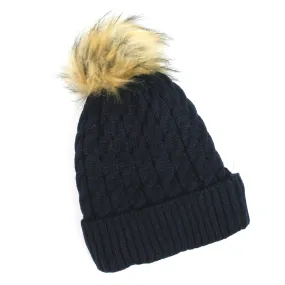 Knitted Style Bobble Hat - Navy Blue