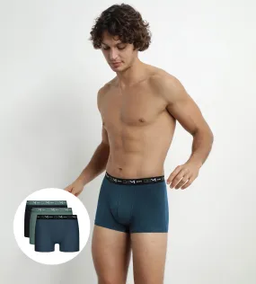 Lot de 3 boxers homme Noir Vert Bleu Dim Coton Stretch