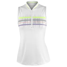 Lucky in Love Women's Electric Toile Between The Lines Zip Tank - White