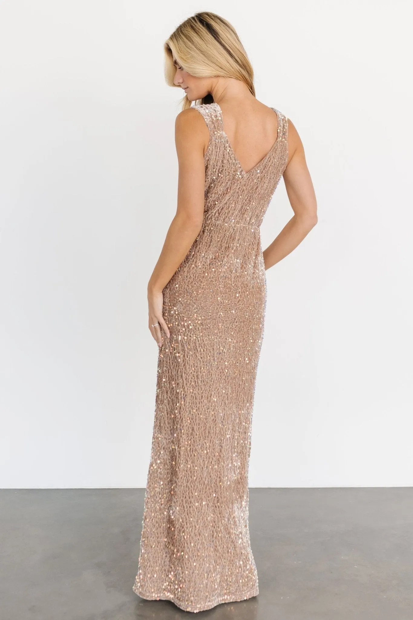 Marilyn Sequin Maxi Gown | Taupe Iridescent