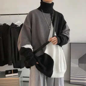 Men Turtleneck Sweater Men's Turtleneck Sweater Autumn and Winter Loose Coat