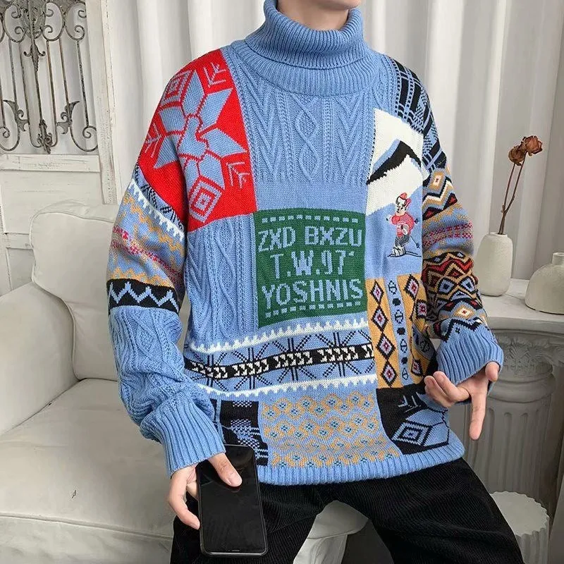 Men Turtleneck Sweater Turtleneck Sweater Men's Thickened Sweater Vintage Coat