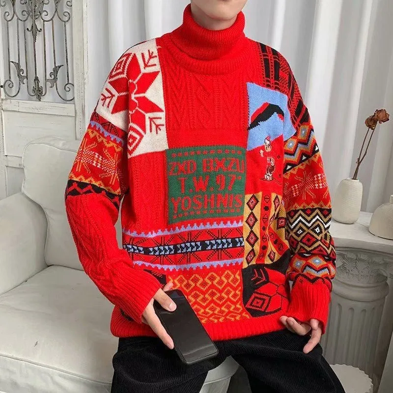 Men Turtleneck Sweater Turtleneck Sweater Men's Thickened Sweater Vintage Coat