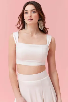 Meri Top | Crop top in ivory white satin with long skirt set, Bridal outfit