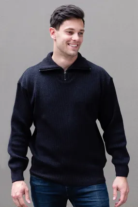 Merino Half Zip Open Collar - Charcoal